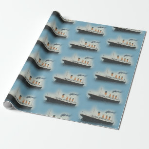  blauw Titanic Ship Birthday Wrapping Paper Cadeaupapier