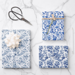 Blauw Toile Bouquet 3 Inpakpapier Vel