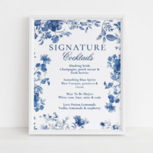 Blauw toile chinoiserie signature cocktailmenu poster