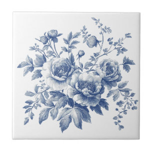 Blauw toile chinoiserie waterverf bloemen tegeltje