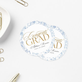 Blauw toile Congrats Grad labels
