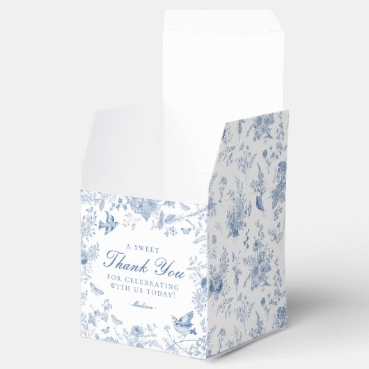 Blauw Toile de Jouy Bloemen Dessert Favoriete Boxe Bedankdoosjes (Geopend)