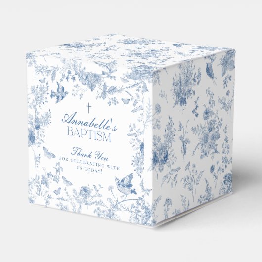 Blauw Toile de Jouy Bloemen Doop Favoriet Dozen Bedankdoosjes (Achterkant)
