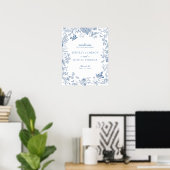 Blauw Toile de Jouy Bloemen Huwelijk Welkom Teken Poster (Thuiskantoor)