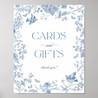 Blauw Toile De Jouy Bloemen Kaarten en Geschenken 