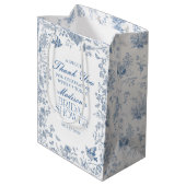 Blauw Toile De Jouy Bruiloft Uitnodigingen Medium Cadeauzakje (Achterkant Gekanteld)