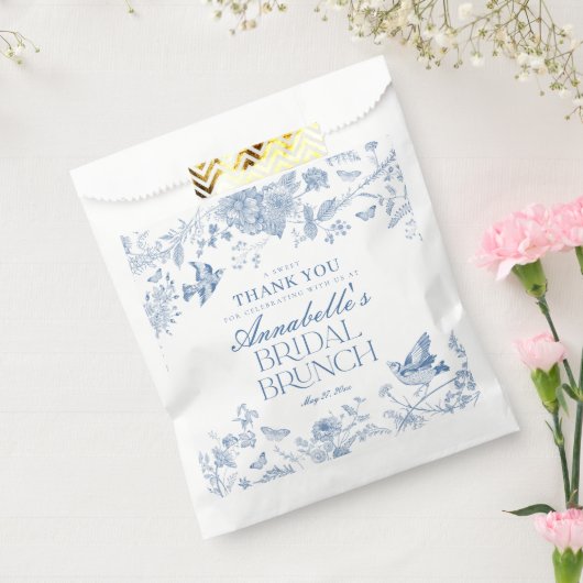 Blauw Toile de Jouy Floral Bruids Brunch Dessert Bedankzakje (Gezegeld)