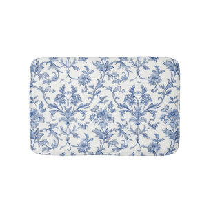 Blauw Toile de Jouy Frans landelijk bloempatroon Badmat