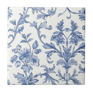 Blauw Toile de Jouy Frans landelijk bloempatroon Tegeltje