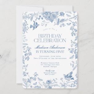Blauw Toile de Jouy Franse Bloemen Verjaardagsfees Kaart