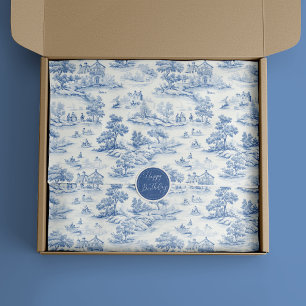 Blauw Toile de Jouy  geschenkverpakking Elegant Tissuepapier