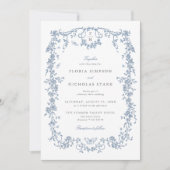 Blauw Toile de Jouy Huwelijksuitnodiging Chinoiser Kaart (Voorkant)