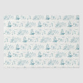 Blauw Toile de Jouy Moderne Kerstscènes Tissuepapier (Voorkant)