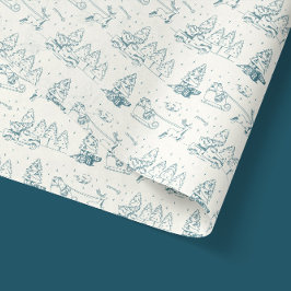 Blauw Toile de Jouy Moderne Kerstscènes Tissuepapier