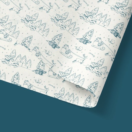 Blauw Toile de Jouy Moderne Kerstscènes Tissuepapier