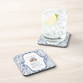 Blauw Toile de Jouy Theepartij Bruidsdouche Bier Onderzetter (Rechterzijde)