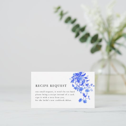 blauw toile floraal Vrijgezellenfeest recept Informatiekaartje (Staand voorkant)