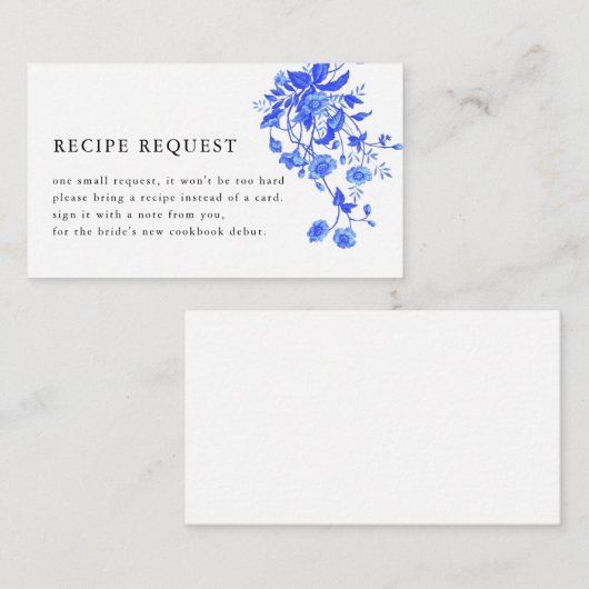  blauw toile floraal Vrijgezellenfeest recept Informatiekaartje (Voorkant / Achterkant)