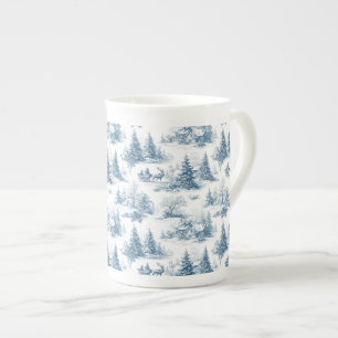 Blauw toile kerstpatroon porselein kop