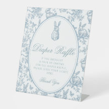Blauw toile konijntje baby shower luier raffle
