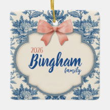 Blauw toile koraal lint familie Kerstmis