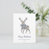 Blauw toile Merry Christmas Feestdagenkaart (Staand voorkant)