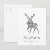 Blauw toile Merry Christmas Feestdagenkaart (Voorkant / Achterkant)