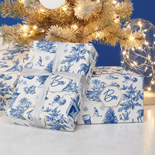Blauw Toile Naadloos Patroon Vintage Winter Vakant Cadeaupapier