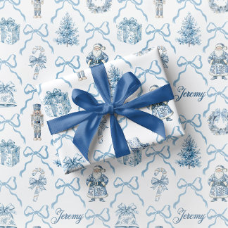 Blauw toile notenkraker inpakpapier Kerstmis