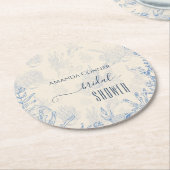 Blauw toile oceaanthema Bruids douche Ronde Kartonnen Onderzetter (Gebogen)