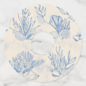 Blauw toile oceaanthema Bruiloft Feest Wijnglaslabel