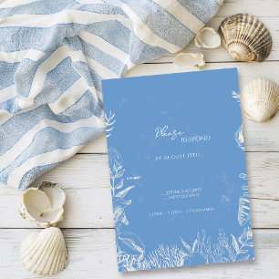Blauw Toile Ocean thema bruiloft RSVP