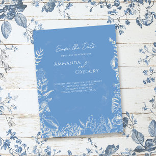 Blauw Toile Ocean thema Trouwen Save the date Aankondigingskaart