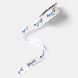 Blauw toile-paarden slee Kerstmis Lint