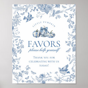 Blauw toile pompoen Frans herfst bloemige favoriet Poster