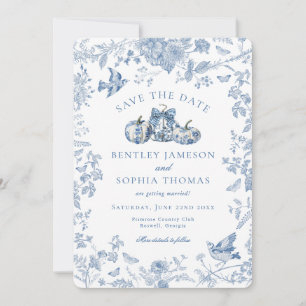 Blauw toile pompoen Frans landhuis uitnodiging voo