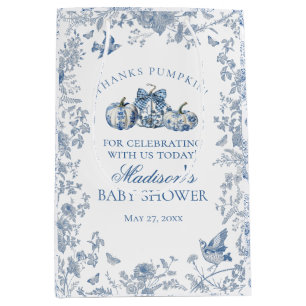 Blauw toile pompoen Franse herfst baby shower favo Medium Cadeauzakje