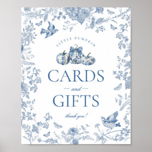 Blauw toile pompoen Franse herfst kaarten & cadeau Poster