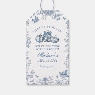 Blauw toile pompoen Franse herfst verjaardagsfeest Cadeaulabel