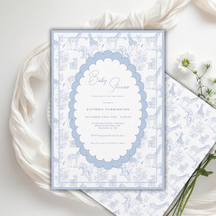 Blauw toile safari vintage baby shower kaart