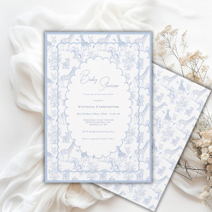 Blauw Toile Safari Vintage Baby Shower Kaart