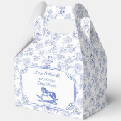 Blauw toile schommelpaard baby shower begunstigt o bedankdoosjes (Voorkant)