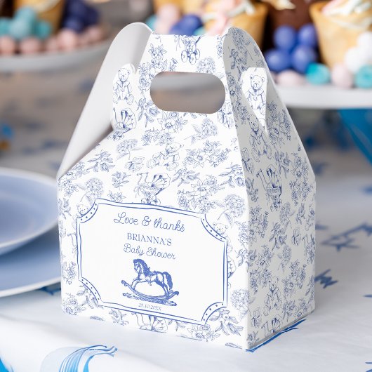Blauw toile schommelpaard baby shower begunstigt o bedankdoosjes