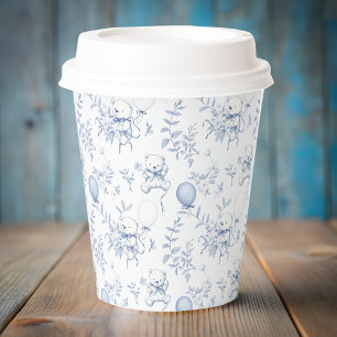 Blauw toile teddybeer babyshower papieren bekers