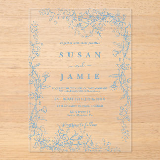 Blauw Toile Trouwen Acryl uitnodiging Uitnodigingen
