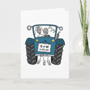 Blauw tractor landelijke bruiloft kaart