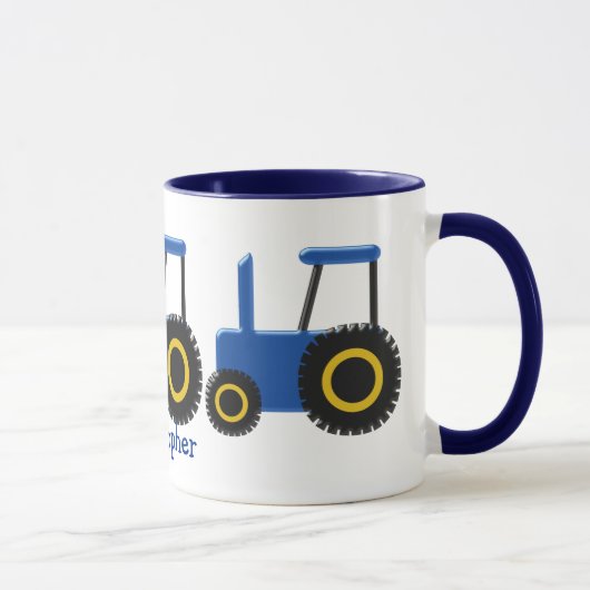 Blauw tractorontwerp gepersonaliseerd mok (Rechts)