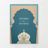  blauw Traditional Indian Arch Bruiloft Drieluik Uitnodiging (Cover)