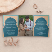  blauw Traditional Indian Arch Bruiloft Drieluik Uitnodiging