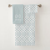 Blauw Trellis en takmonogram Bad Handdoek (Insitu)